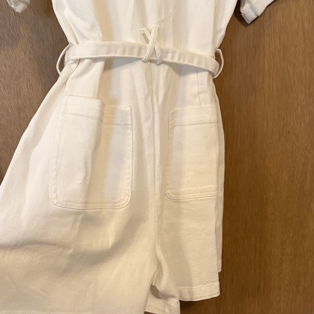 Skies Are Blue White Denim Romper with Belt Short Sleeve XL - Picture 6 of 7